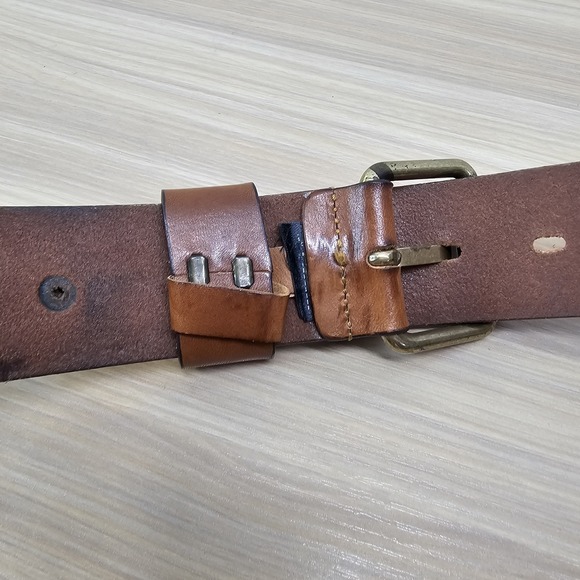 Massimo Dutti Belt Medium 34 85 Cognac Leather Brass Buckle Old Money Luxe ITALY
